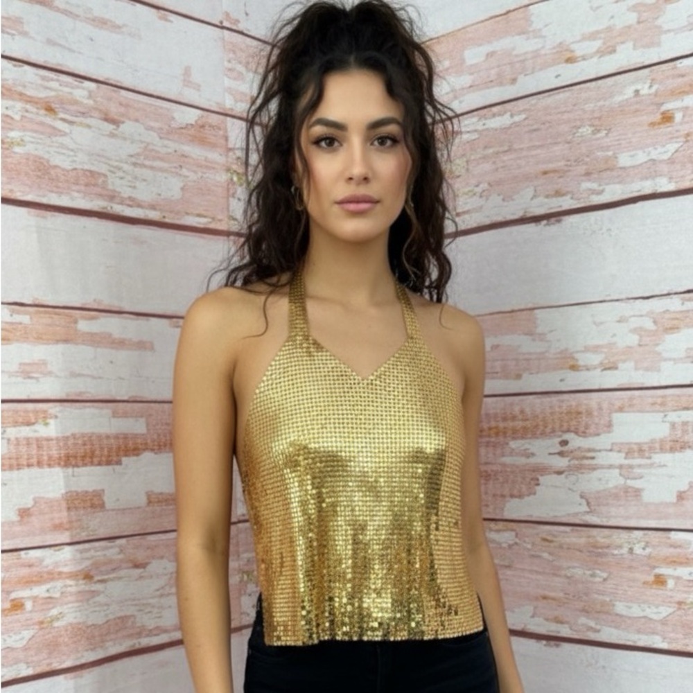 VINTAGE Metal Mesh Backless Crop Top
